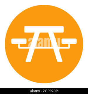 Camping table wooden park bench vector white glyph icon Stock Vector