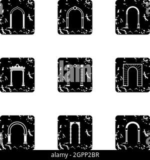 Archway icons set, grunge style Stock Vector