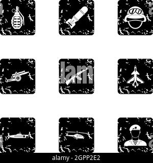 Military weapons icons set, grunge style Stock Vector