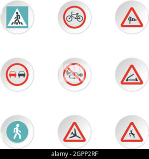 Sign on road icons set, flat style Stock Vector