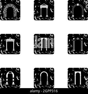 Arched openings icons set, grunge style Stock Vector