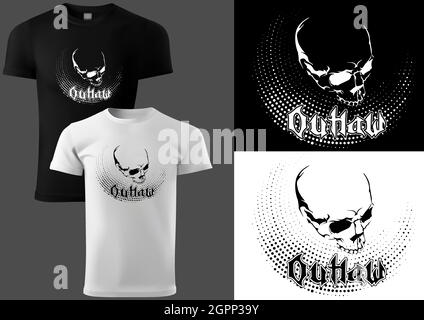 T-shirt Design with a Skull in Black and White Stock Vector