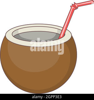 Coconut cocktail icon, cartoon style Stock Vector