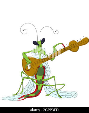Praying Mantis playing sitar Stock Vector