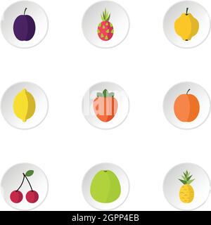 Fresh fruit icons set, flat style Stock Vector