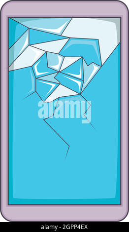 Smartphone with broken screen icon, cartoon style Stock Vector