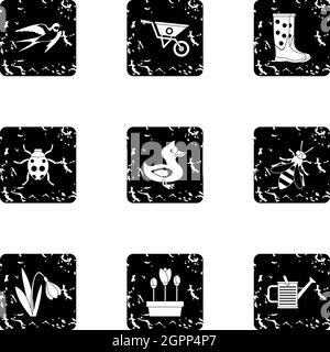 Farming icons set, grunge style Stock Vector