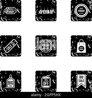 Sale icons set, grunge style Stock Vector