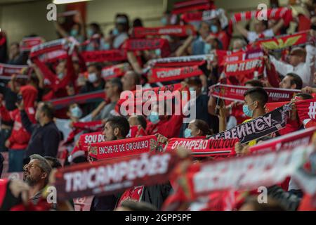 September 29, 2021. Lisbon, Portugal. Benfica supporters during the game of the 2nd round of Group E for the UEFA Champions League, Benfica vs Barcelona Credit: Alexandre de Sousa/Alamy Live News Stock Photo