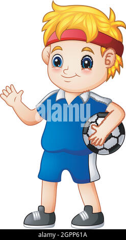 Cute boy soccer player with a ball Stock Vector