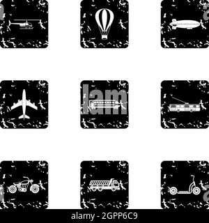 Transport icons set, grunge style Stock Vector