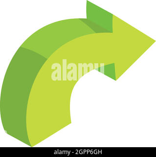 Green curved right arrow icon, cartoon style Stock Vector