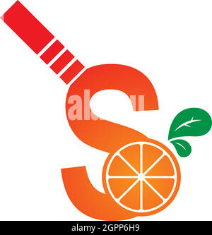 Letter S with juice orange icon logo design template Stock Vector
