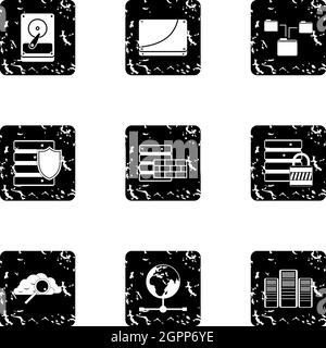 Computer setup icons set, grunge style Stock Vector