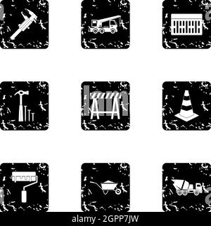 Building tools icons set, grunge style Stock Vector