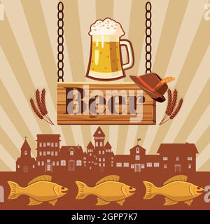 Beer pub concept, cartoon style Stock Vector