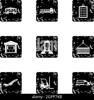 Shipping icons set, grunge style Stock Vector