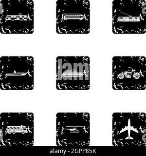 Movement icons set, grunge style Stock Vector