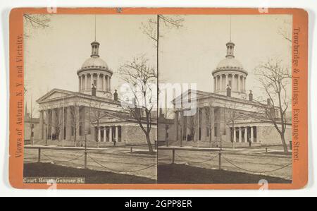 Court House, Genesee St., late 19th century. [Courthouse and Clerk's Office, Auburn, New York State, USA. The courthouse was rebuilt in 1922 after a fire destroyed everything but the front and side walls of the original building]. Albumen print, stereo, from the series &quot;Views of Auburn, N. Y. and Vicinity&quot;. Stock Photo