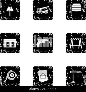 Repair tools icons set, grunge style Stock Vector