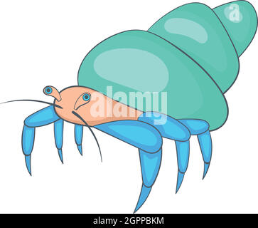 Blue hermit crab icon, cartoon style Stock Vector