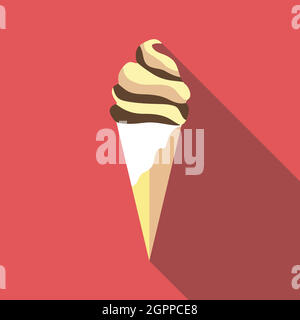 Ice cream in waffle cone icon, flat style Stock Vector