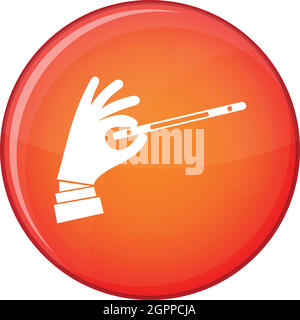 Magician hand with a magic wand icon, flat style Stock Vector