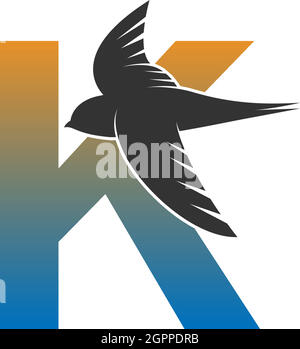 Letter K logo with swift bird icon design vector Stock Vector