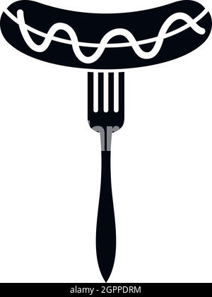 Sausage on fork icon, simple style Stock Vector