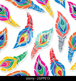 Colored peacock feathers pattern Stock Vector