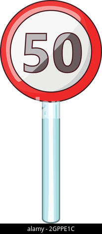 Speed limit fifty road sign icon, cartoon style Stock Vector