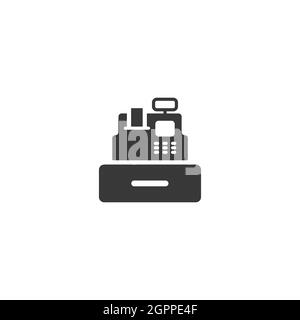 Cash register. Cashier machine. Isolated icon. Commerce glyph vector illustration Stock Vector