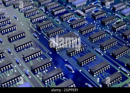 Closeup Electronic circuit board ( PCB )components detail and An integrated circuit (ic) Stock Photo