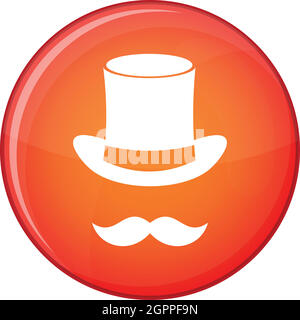 Magic black hat and mustache icon, flat style Stock Vector