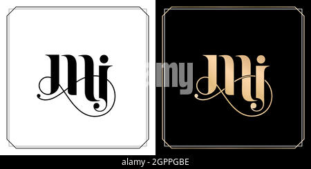 MI initial letter and graphic name, M and I Monogram for Wedding couple symbolic, company and icon business, with two colors variation designs gold and black whites of isolated white backgrounds Stock Vector