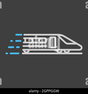 High-speed passenger train flat vector icon on dark background Stock Vector