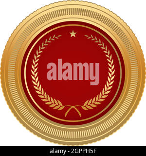 Medal Award vector with gold frame, laurel wreath, star and red medal on white isolated background. Stock Vector