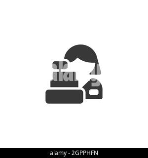 Female supermarket cashier. Woman and a cash register. Isolated icon. Commerce glyph vector illustration Stock Vector