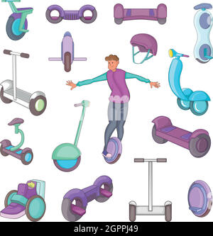 Self balancing scooter icons set, cartoon style Stock Vector