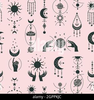 Vector magic seamless pattern with mystery symbols. Magical background Stock Vector