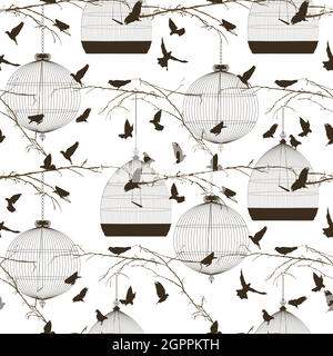 Birds and cages pattern Stock Vector