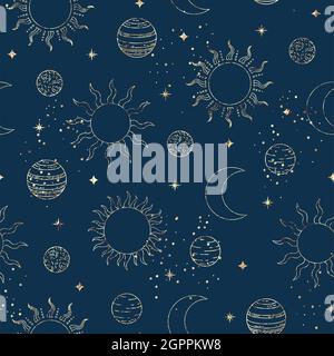 Outer Space Planets and Stars Seamless Surface Pattern for Textile and ...