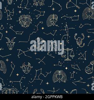 Astrological seamless pattern with stars and constellations. Gold foil ...
