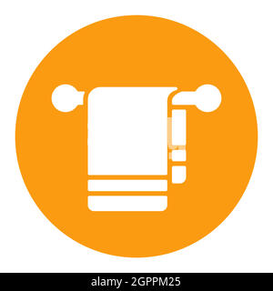 Towel in hook vector white glyph icon. Hotel sign Stock Vector