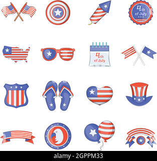 Independence day icons set, cartoon style Stock Vector