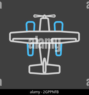 Small amphibian seaplane, plane flat vector icon on dark background Stock Vector