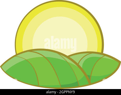 Sun over fields of France icon, cartoon style Stock Vector