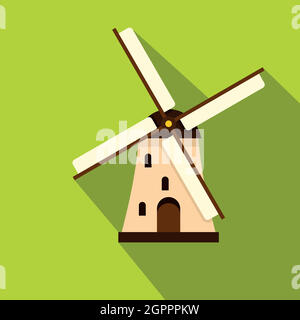 Windmill icon, flat style Stock Vector