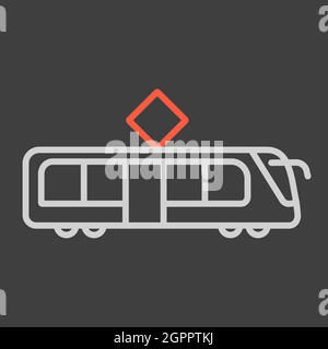 City tram flat vector icon isolated on dark background Stock Vector