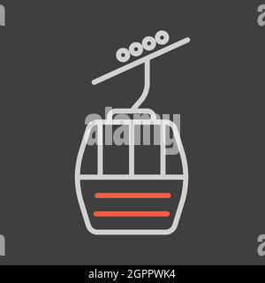 Ski lift gondola flat vector icon on dark background Stock Vector